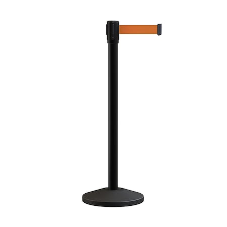 Retractable Belt Barrier Stanchion, 2in Black Post  9' Orange Belt